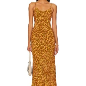 Favorite Daughter Mustard Geometric Midi Dress 100% Viscose Size M